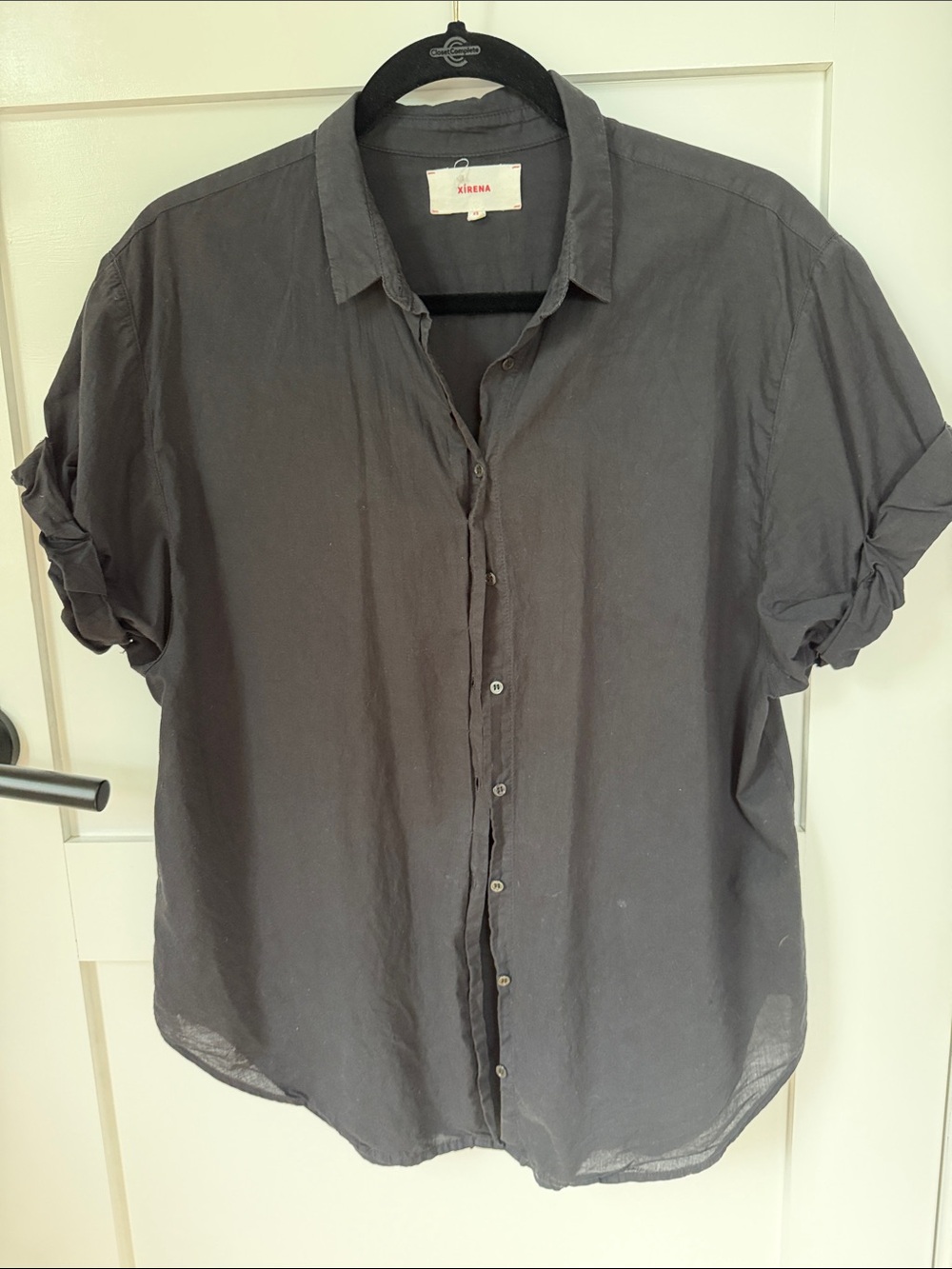 Xirena Black Cotton Button Down Oversized Shirt XS Lots of Funky Details